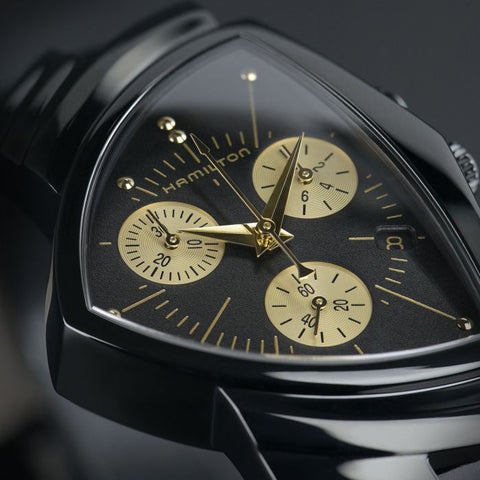 Hamilton Watch Ventura L Chrono Quartz Black & Gold
