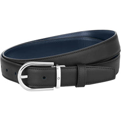 Montblanc Horseshoe Buckle 30mm Reversible Leather Belt Black Blue 128756