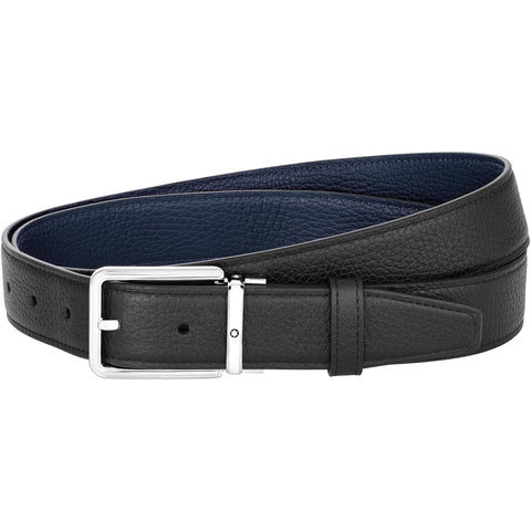 Montblanc 32mm Reversible Leather Belt Black Blue 128766