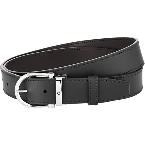 Montblanc Horseshoe Buckle 35mm Reversible Leather Belt Black Brown 128783