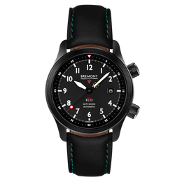 Bremont Watch MBII Custom DLC Black Dial with Blue Barrel & Open Case Back