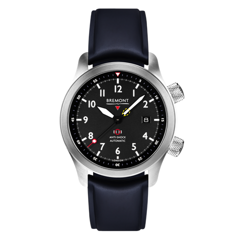 Bremont Watch MBII Custom Stainless Steel Black Dial with Blue Barrel & Open Case Back