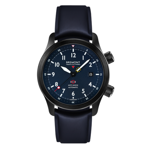 Bremont Watch MBII Custom DLC Blue Dial with Blue Barrel & Closed Case Back