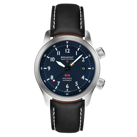 Bremont Watch MBII Custom Stainless Steel Blue Dial with Orange Barrel & Closed Case Back