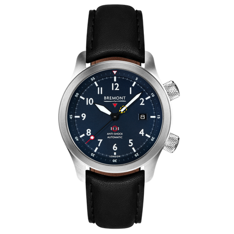 Bremont Watch MBII Custom Stainless Steel Blue Dial with Anthracite Barrel & Open Case Back