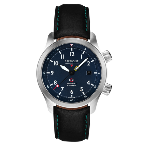 Bremont Watch MBII Custom Stainless Steel Blue Dial with Green Barrel & Closed Case Back