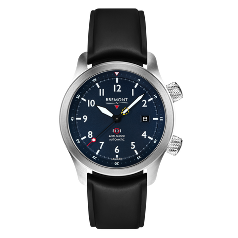 Bremont Watch MBII Custom Stainless Steel Blue Dial with Anthracite Barrel & Open Case Back