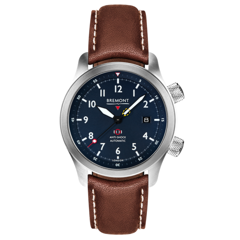 Bremont Watch MBII Custom Stainless Steel Blue Dial with Titanium Barrel & Closed Case Back