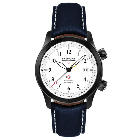 Bremont Watch MBII Custom DLC White Dial with Blue Barrel & Closed Case Back