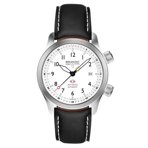 Bremont Watch MBII Custom Stainless Steel White Dial with Orange Barrel & Open Case Back