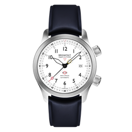 Bremont Watch MBII Custom Stainless Steel White Dial with Blue Barrel & Open Case Back