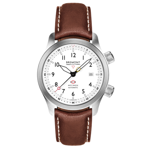 Bremont Watch MBII Custom Stainless Steel White Dial with Orange Barrel & Open Case Back
