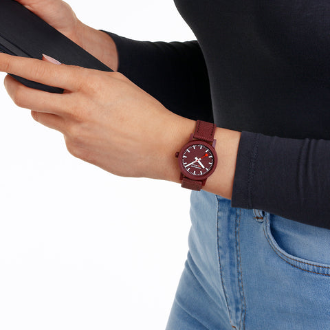 Mondaine Essence Dark Cherry Textile Watch