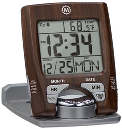 Marathon Clock Travel Alarm Wood CL030023-WD-SV-NA