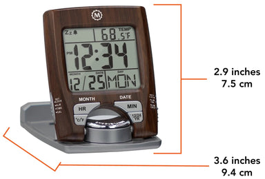 Marathon Clock Travel Alarm Calendar & Temperature Wood