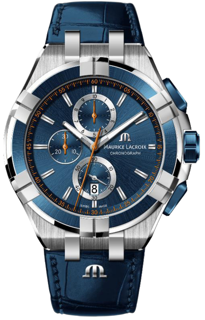 Orologio Maurice Lacroix Aikon Chronograph quadrante blu cinturino in pelle blu per uomo Orologio Maurice Lacroix Aikon Chronograph quadrante blu cinturino in pelle blu per uomo