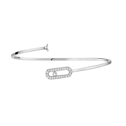Messika Move Uno 18ct White Gold 0.18ct Diamond Pave Flex Bangle