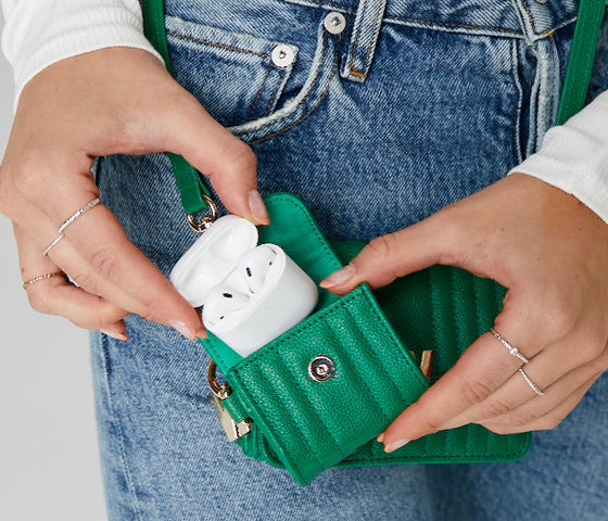 Wolf Mimi Collection Leather Green Phone Case with Wristlet and Lanyard