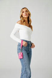 Wolf Mimi Collection Leather Pink Mini Bag with Wristlet and Lanyard