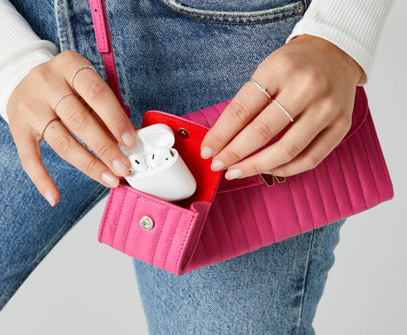 Wolf Mimi Collection Leather Pink Mini Bag with Wristlet and Lanyard