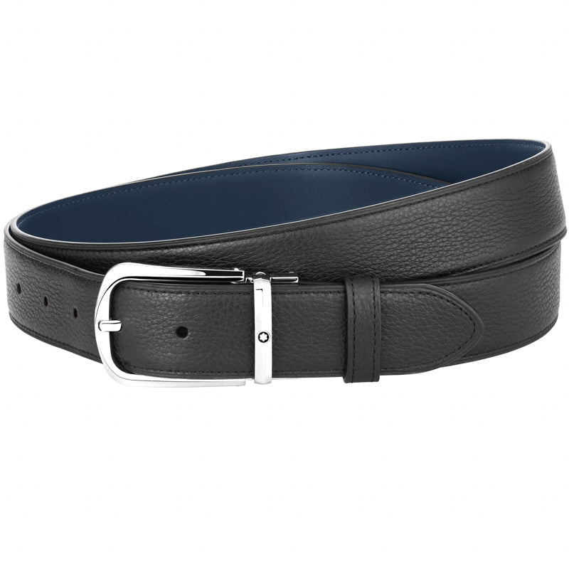 Montblanc Belt Pin Buckle 35mm Reversible Leather Black Blue D