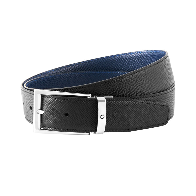 Montblanc Belt Trapeze Buckle Black Blue 35mm Reversible Leather