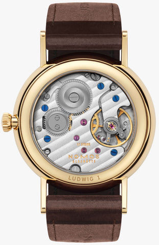 Nomos Glashutte Ludwig 33 Gold Sapphire Crystal Watch