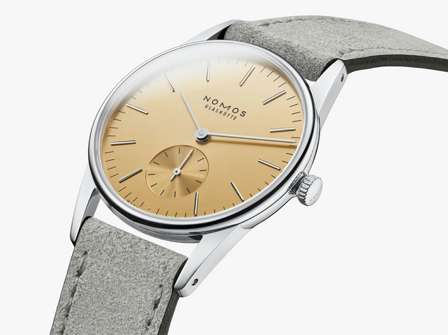 Nomos Glashutte Orion 33 Gold Steel Back Watch