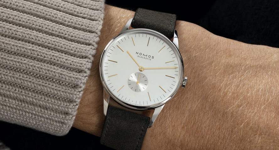 Nomos Glashutte Orion 38 Silver Sapphire Glass Watch