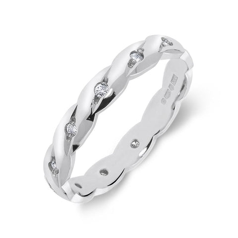 Platinum 0.13ct Diamond Set Twisted Band Ring, BNN-110.