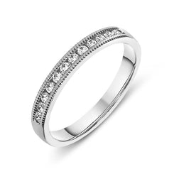 Platinum 0.20ct Diamond Millgrain Edged Half Eternity Ring, BNN-140.