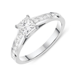 Platinum 0.50ct Diamond Princess Cut Shoulder Solitaire Ring, FEU-628.