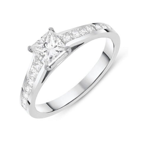 Platinum 0.50ct Diamond Princess Cut Shoulder Solitaire Ring, FEU-628.