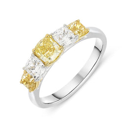Platinum 1.07ct Yellow Diamond Cushion Cut Half Eternity Ring, PJW-365. 