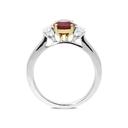 Platinum 1.75ct Ruby Diamond Oval Cut Trilogy Ring, PJW-366.