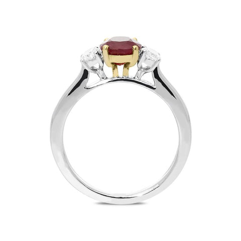 Platinum 1.75ct Ruby Diamond Oval Cut Trilogy Ring, PJW-366.