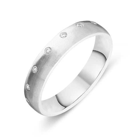 Platinum Diamond Satin Court Shape Wedding Ring, FJT-093.