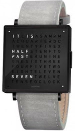 QLOCKTWO Watch W39 Black Steel Light Grey Suede QW39EN6BLLVLG