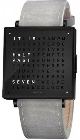 QLOCKTWO Watch W39 Black Steel Light Grey Suede QW39EN6BLLVLG