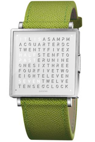 QLOCKTWO Watch W35 Pure White French Grain Leather Green