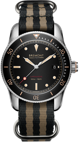 Bremont Watch Supermarine S301 Black Nato S301/BK/R Stone Canvas Nato