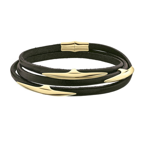 Shaun Leane Multi Arc Gold Vermeil Brown Leather Wrap Bracelet. AR010.YVNABZM.