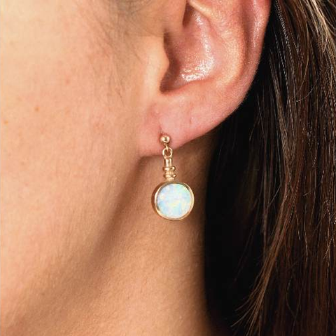 9ct Yellow Gold Opal Bottle Top Drop Earrings