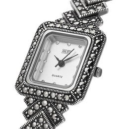 Sterling Silver Marcasite Oblong Bracelet Watch HW65_2
