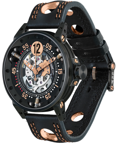 B.R.M Watch V6-44-SA-N-SQ-A5N Black Skeleton Dial.