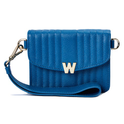 Wolf Mimi Collection Leather Blue Mini Bag with Wristlet and Lanyard, 768424
