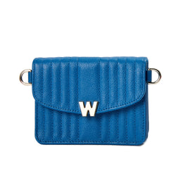 Wolf Mimi Collection Leather Blue Mini Bag with Wristlet and Lanyard