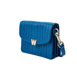 Wolf Mimi Collection Leather Blue Mini Bag with Wristlet and Lanyard