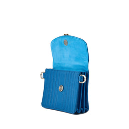 Wolf Mimi Collection Leather Blue Mini Bag with Wristlet and Lanyard