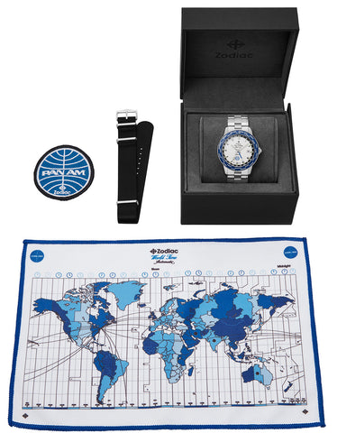 Zodiac Watch Super Sea Wolf World Time GMT Pan Am D